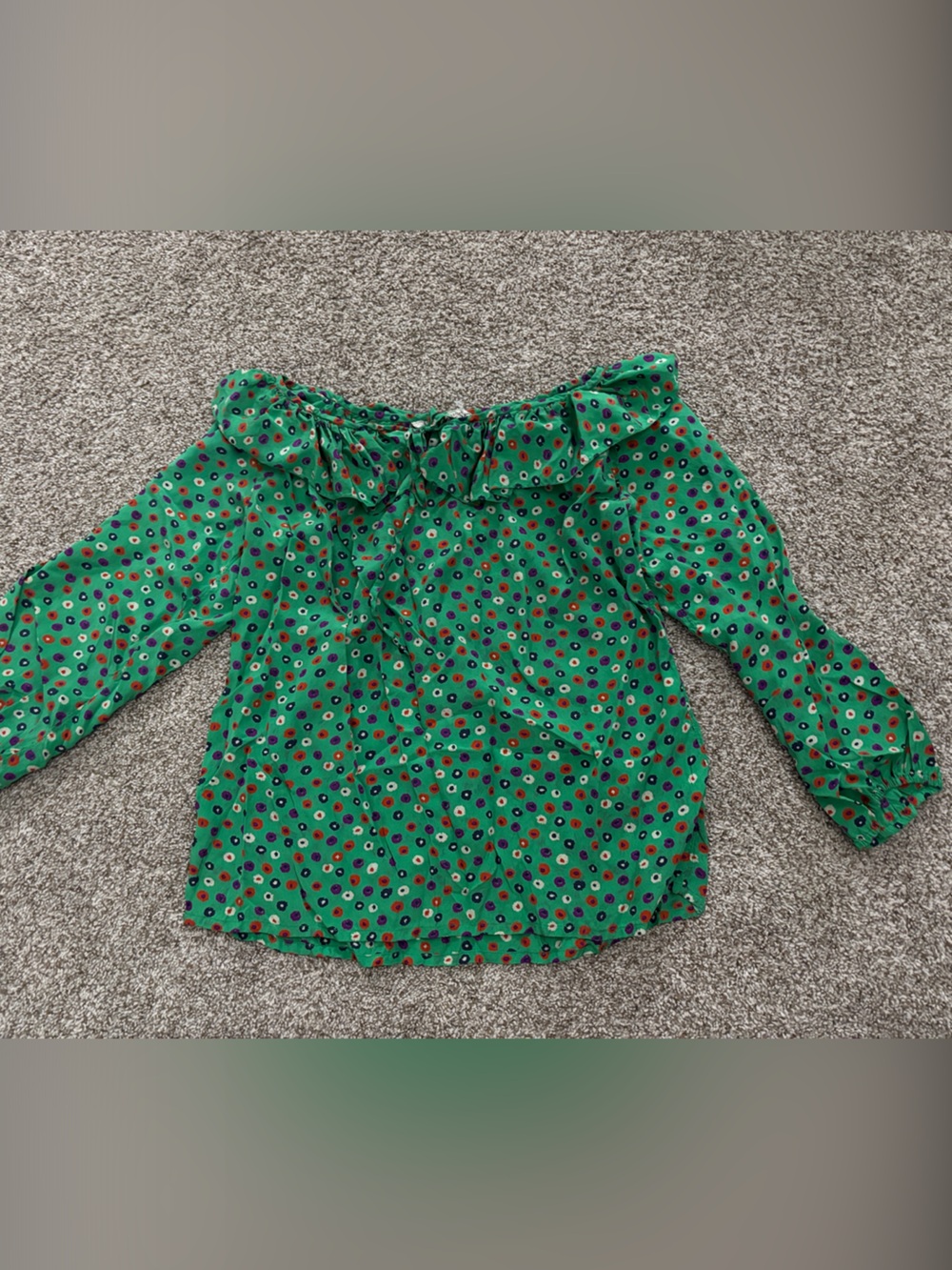 Vintage saint laurent Paris Green Off-Shoulder Floral Dot Top (French 38)
